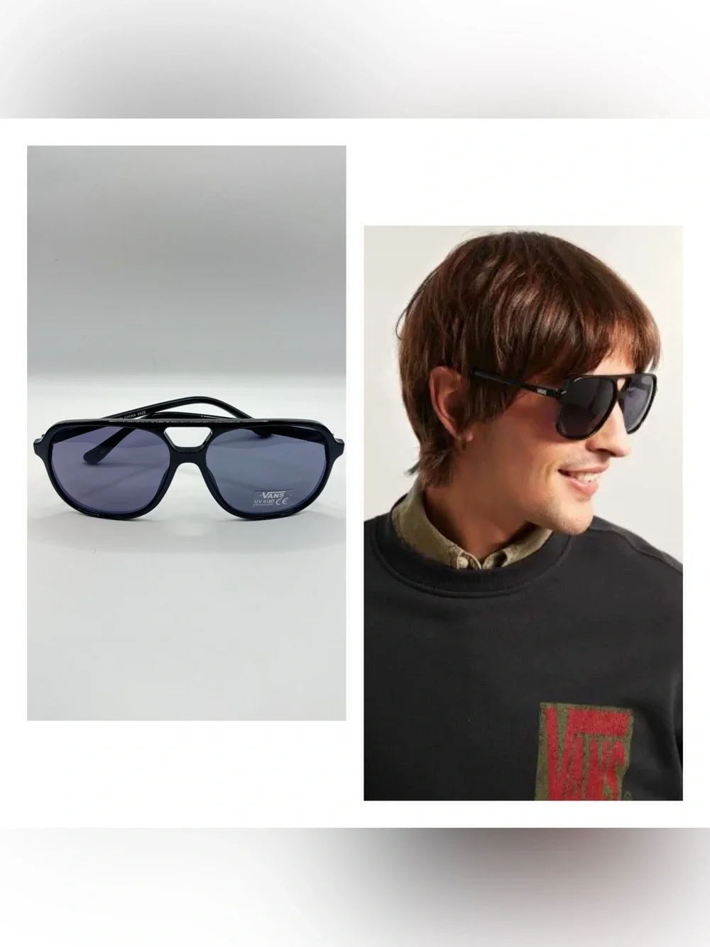 Vans Glossy Black Sunglasses with Blue-Tinted Lenses
